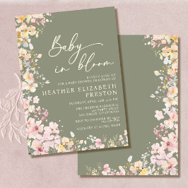 Baby in Bloom Wildflower Sage Green Baby shower Kaart