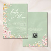 Baby in Bloom Wildflower Sage Green QR Baby shower Kaart