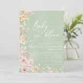 Baby in Bloom Wildflower Sage Green QR Baby shower Kaart (Staand voorkant)