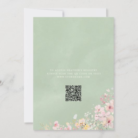 Baby in Bloom Wildflower Sage Green QR Baby shower Kaart (Achterkant)
