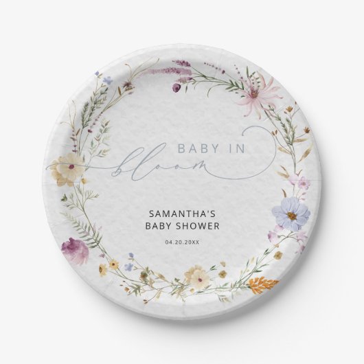 Baby in Bloom Wildflower Schattige Baby shower Papieren Bordje (Voorkant)