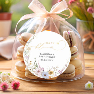 Baby in Bloom Wildflower Schattige Baby shower Ronde Sticker