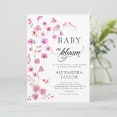 Baby in Bloom Wildflower Script Baby Meisje Douche Kaart (Staand voorkant)