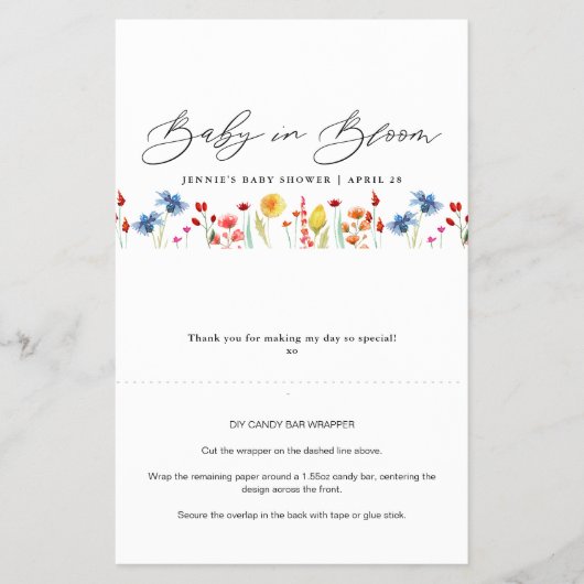 Baby in Bloom Wildflower Snoep Bar Wrapper Flyer (Voorkant)