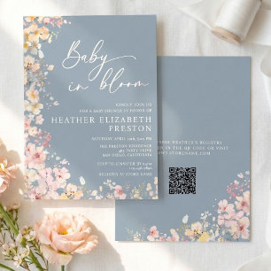 Baby In Bloom Wildflower Stofblauw Babyfeestje Kaart