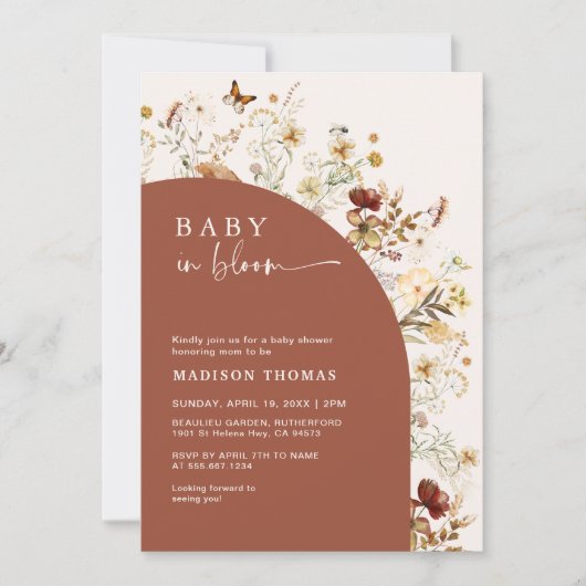 Baby in Bloom Wildflower Terracotta Arch Shower in Kaart (Voorkant)