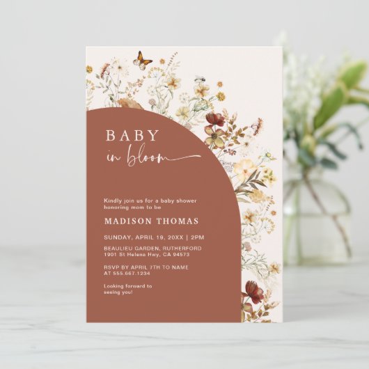 Baby in Bloom Wildflower Terracotta Arch Shower in Kaart (Staand voorkant)