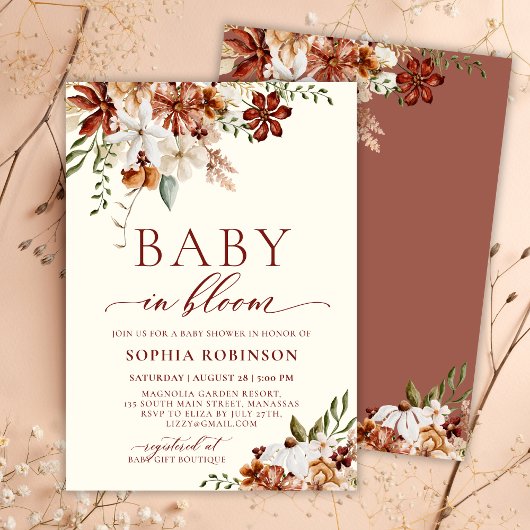 Baby in Bloom Wildflower Terracotta Baby shower Kaart