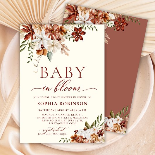 Baby in Bloom Wildflower Terracotta Baby shower Kaart