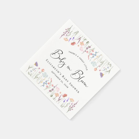 Baby in Bloom Wildflower Waterverf Baby shower Servet (Hoek)