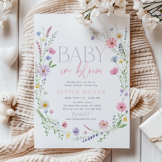 Baby in Bloom Wildflower Wreath Baby Shower Kaart