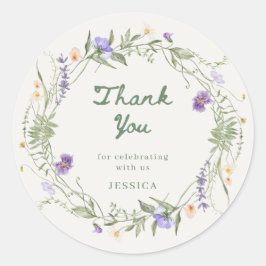 Baby in Bloom Wildflower Wreath Baby Shower Sticke Ronde Sticker