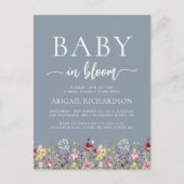Baby in Bloom Wildflowers Dusty Blue Baby shower Briefkaart (Voorkant)