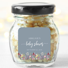 Baby in Bloom Wildflowers Dusty Blue Baby shower Vierkante Sticker