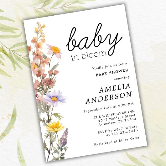 Baby in Bloom Wildflowers Elegant Baby shower Kaart