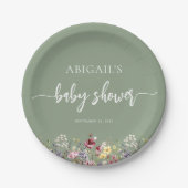 Baby in Bloom Wildflowers Sage Green Baby shower Papieren Bordje (Voorkant)