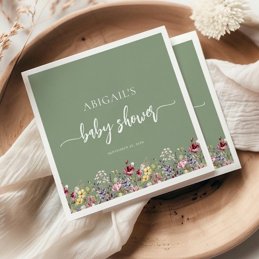 Baby in Bloom Wildflowers Sage Green Baby shower Servet