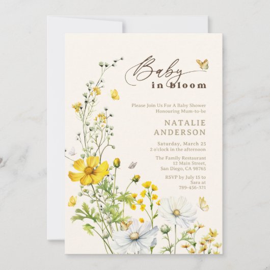 Baby in Bloom Wildflowers Vlinders Baby shower Kaart (Voorkant)