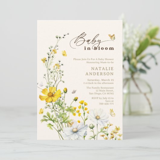 Baby in Bloom Wildflowers Vlinders Baby shower Kaart (Staand voorkant)