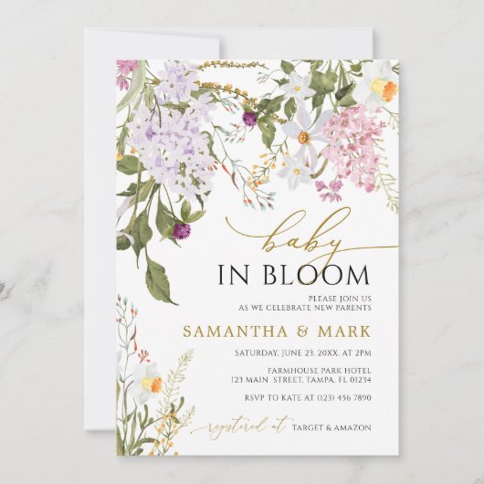 Baby in Bloom Wilflower Shower Invitation Kaart (Voorkant)