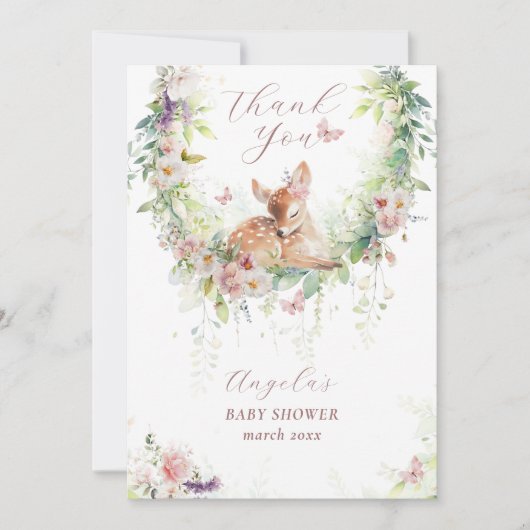Baby in Bloom Woodland Bloemen Baby Meisje Douche Bedankkaart (Voorkant)