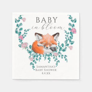 Baby in Bloom Woodland Fox Green Baby shower Servet