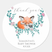 Baby in Bloom Woodland Fox Green Dank u Ronde Sticker (Voorkant)