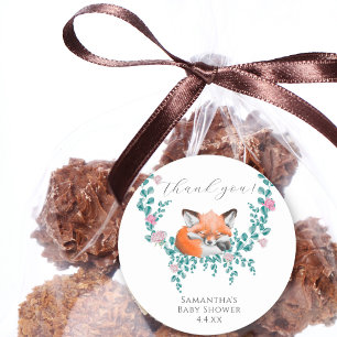 Baby in Bloom Woodland Fox Green Dank u Ronde Sticker