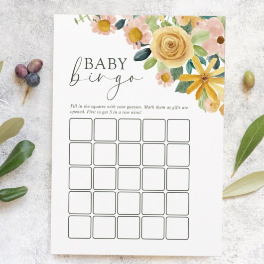 Baby in Bloom Yellow Floral Bingo Game Advieskaart