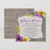 Baby in Bloom Yellow Paars Baby shower Invitation (Voorkant / Achterkant)