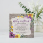 Baby in Bloom Yellow Paars Baby shower Invitation (Staand voorkant)