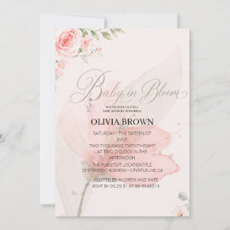 Baby in Bloom zacht roze baby shower Kaart