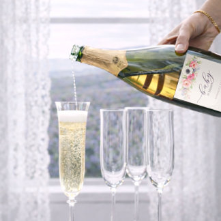 Baby in Bloom Zachte Bloemige Baby Shower Sparkling Wijnetiket