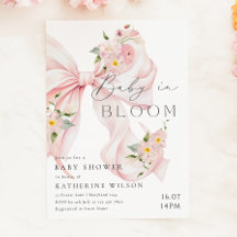 Baby In Bloom Zachte Roze Strik Baby Shower Uitnod
