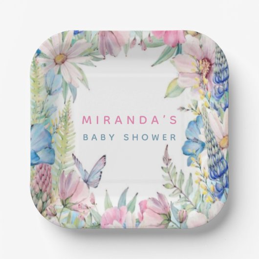 Baby in Bloom Zachte Wildbloemen Neutraal Baby sho Papieren Bordje (Voorkant)