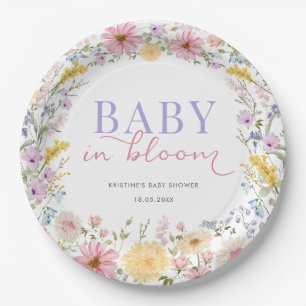 Baby in Bloom: Zachte Wilde Bloemenweide Baby Show Papieren Bordje
