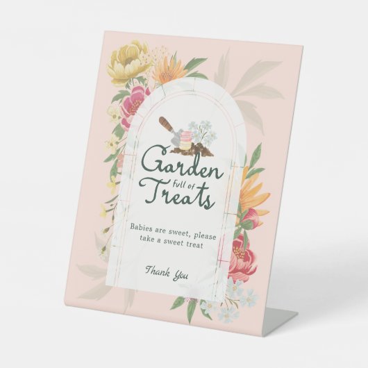 Baby in Bloom Zomer Bloemen Tuin Sweet Treats Reclamebord Met Voetstuk (Voorkant)
