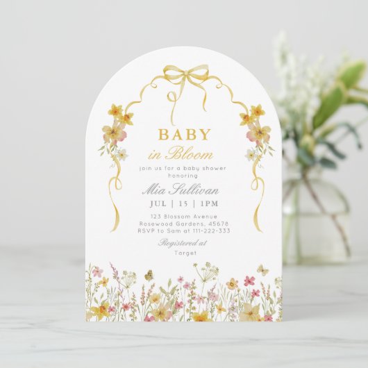 Baby in Bloom Zomer geel wilde bloem baby shower Kaart (Staand voorkant)