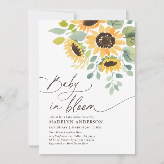 Baby in Bloom Zonnebloem Baby shower Uitnodiging (Voorkant)