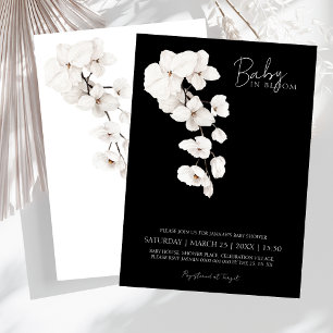 Baby in Bloom Zwart-wit Orchideeën Baby shower Kaart