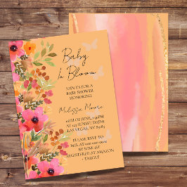 Baby in bloomvlinder, perziken en roze bloemen kaart