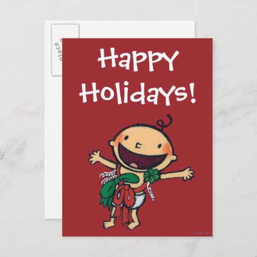 Baby in Bogen voor Kerstmis wordt verpakt die Feestdagenkaart (Voorkant / Achterkant)