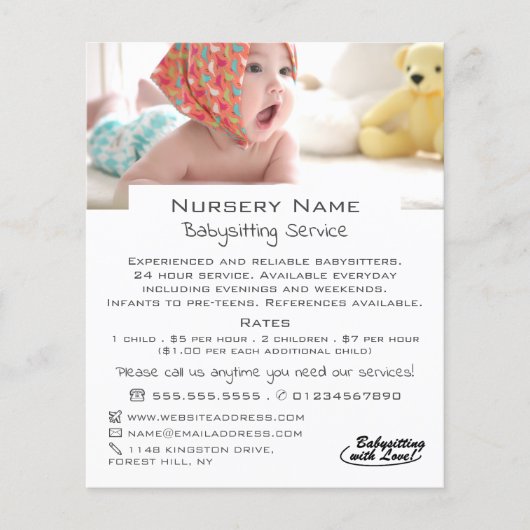 Baby in Cot, Babysitter, Daycare, Nursery Advert Flyer (Voorkant)