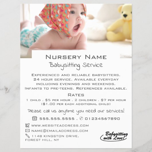 Baby in Cot, Babysitter, Daycare, Nursery Advert Flyer (Voorkant)