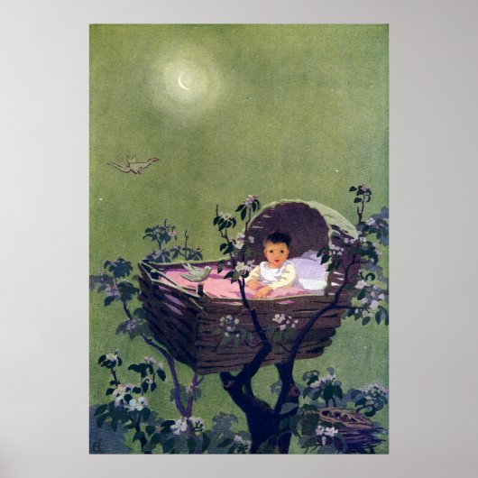 Baby in Cradle in Tree Lullaby Poster (Voorkant)