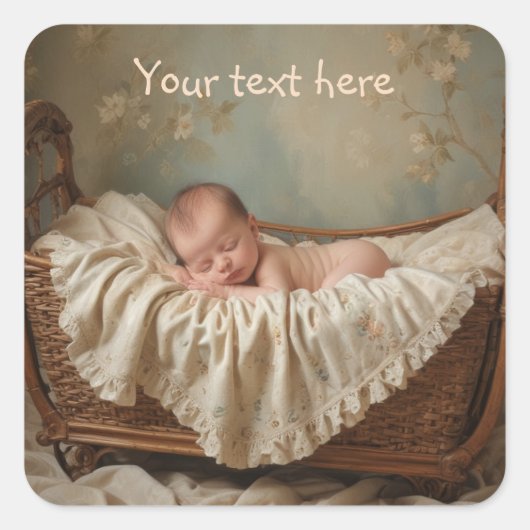 Baby in Cradle Vierkante Sticker (Voorkant)
