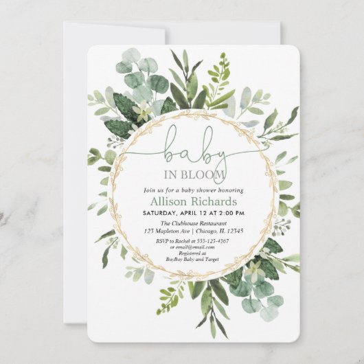 Baby in de bloei , seksneutraal , groene gouddouch kaart (Voorkant)