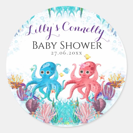 baby in de Oceaan Octopus kleurrijk Ronde Sticker (Voorkant)