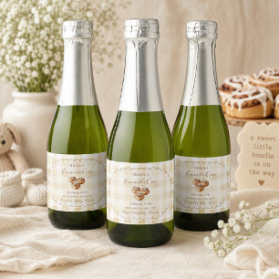 Baby in de Oven Beige Gingham Baby Shower Sparkling Wijnetiket
