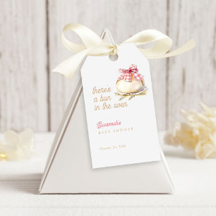 Baby in de Oven Roze Gingham Strik Baby Shower Cadeaulabel